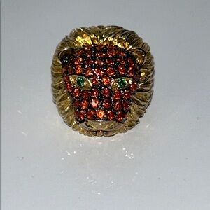 NWOT Gold Plate Sterling Silver Crystal Pave Lion Designer Ring